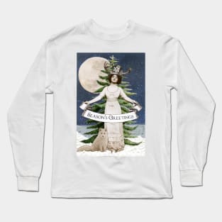 Forest Fir and Arctic Fox Seasons Greetings Long Sleeve T-Shirt